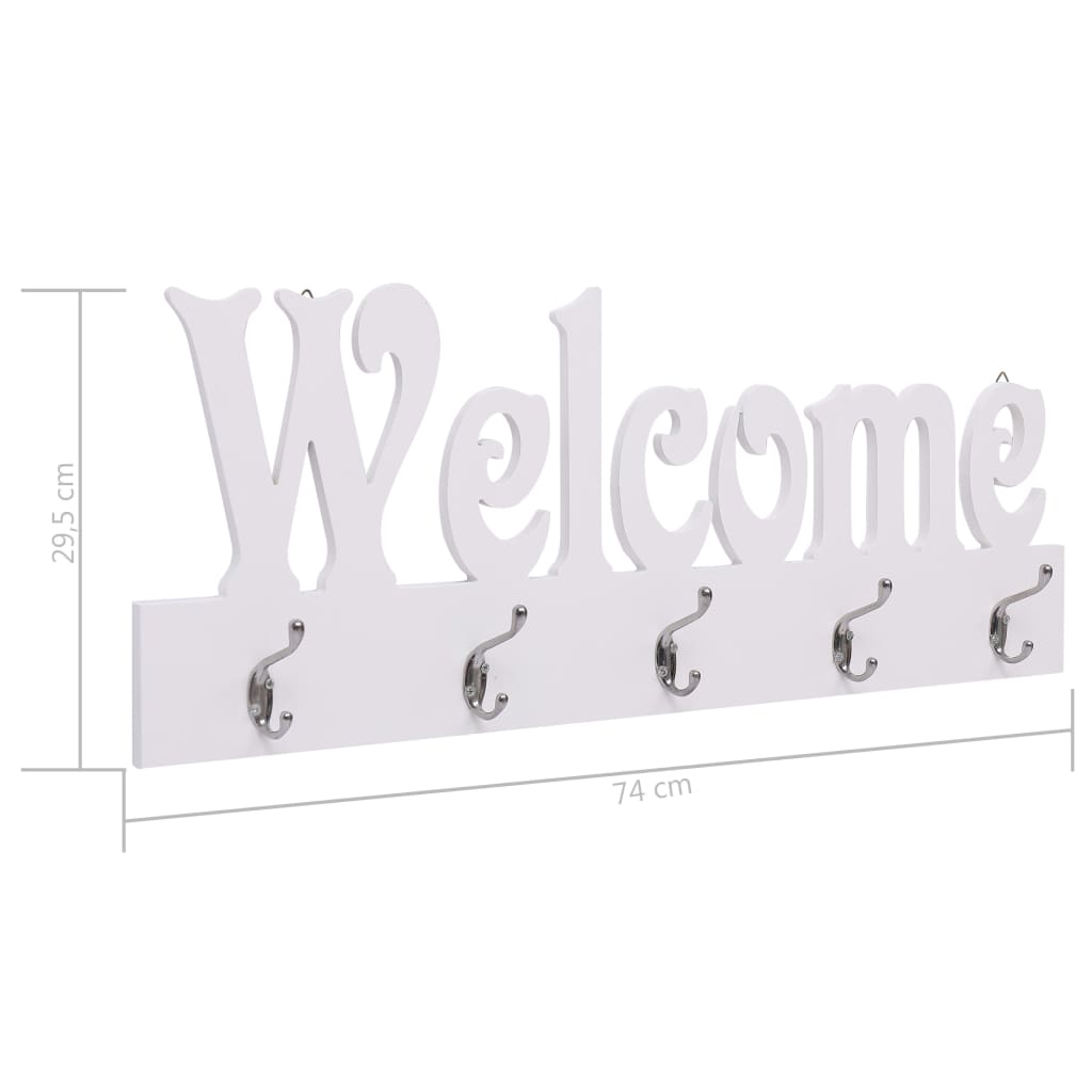 vidaXL Κρεμάστρα Τοίχου «WELCOME» Λευκή 74 x 29,5 εκ.