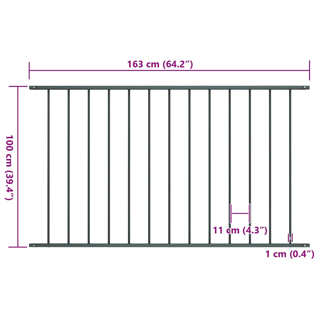 vidaXL Πάνελ Περίφραξης Ατσάλι με Ηλεκτροστατική Βαφή 1,63x1 μ. Ανθρακί