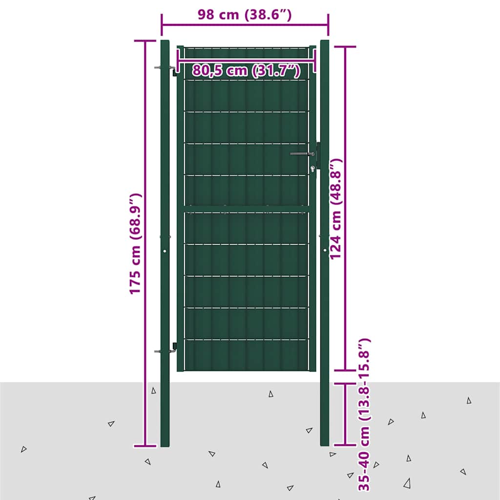 vidaXL Πόρτα Περίφραξης Πράσινη 100x124 εκ. από PVC και Ατσάλι