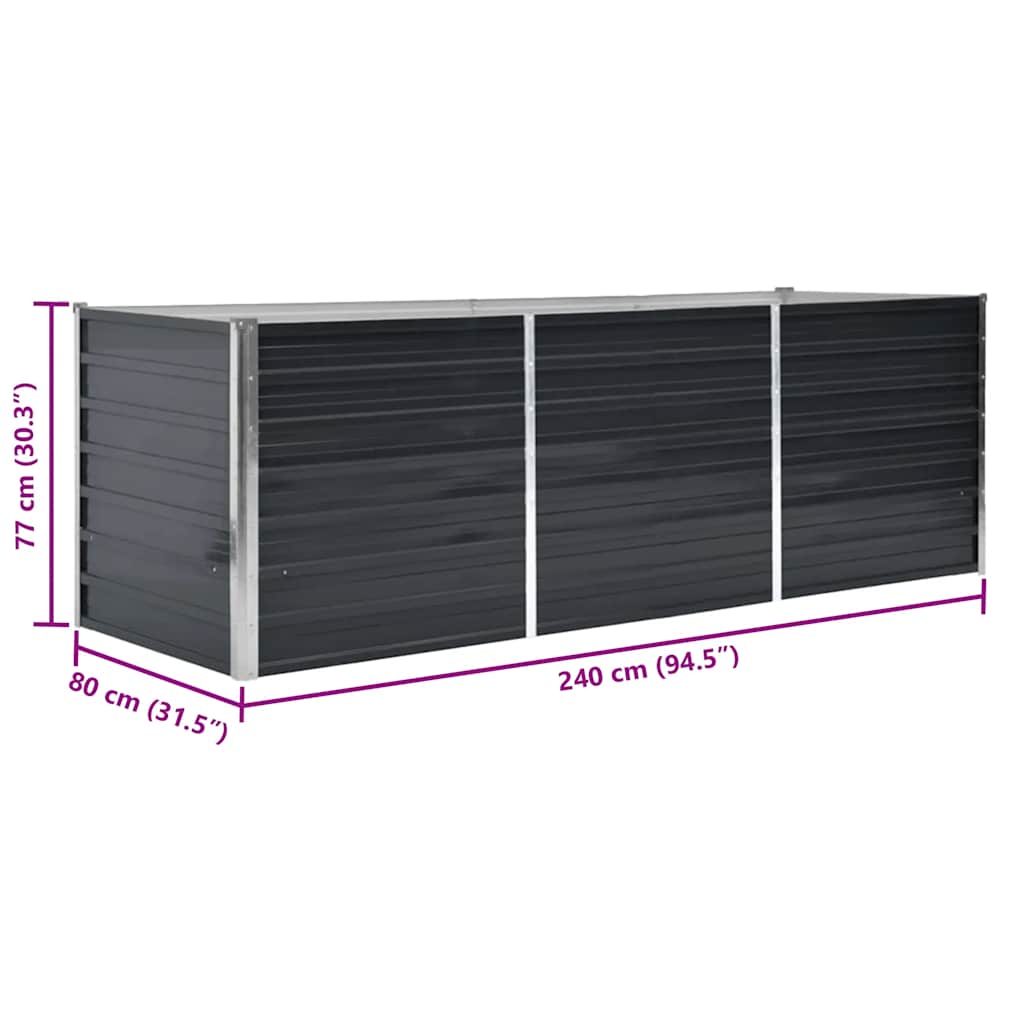 vidaXL Ζαρντινιέρα Υπερυψωμένη Ανθρακί 240x80x77 εκ. Γαλβαν. Χάλυβας