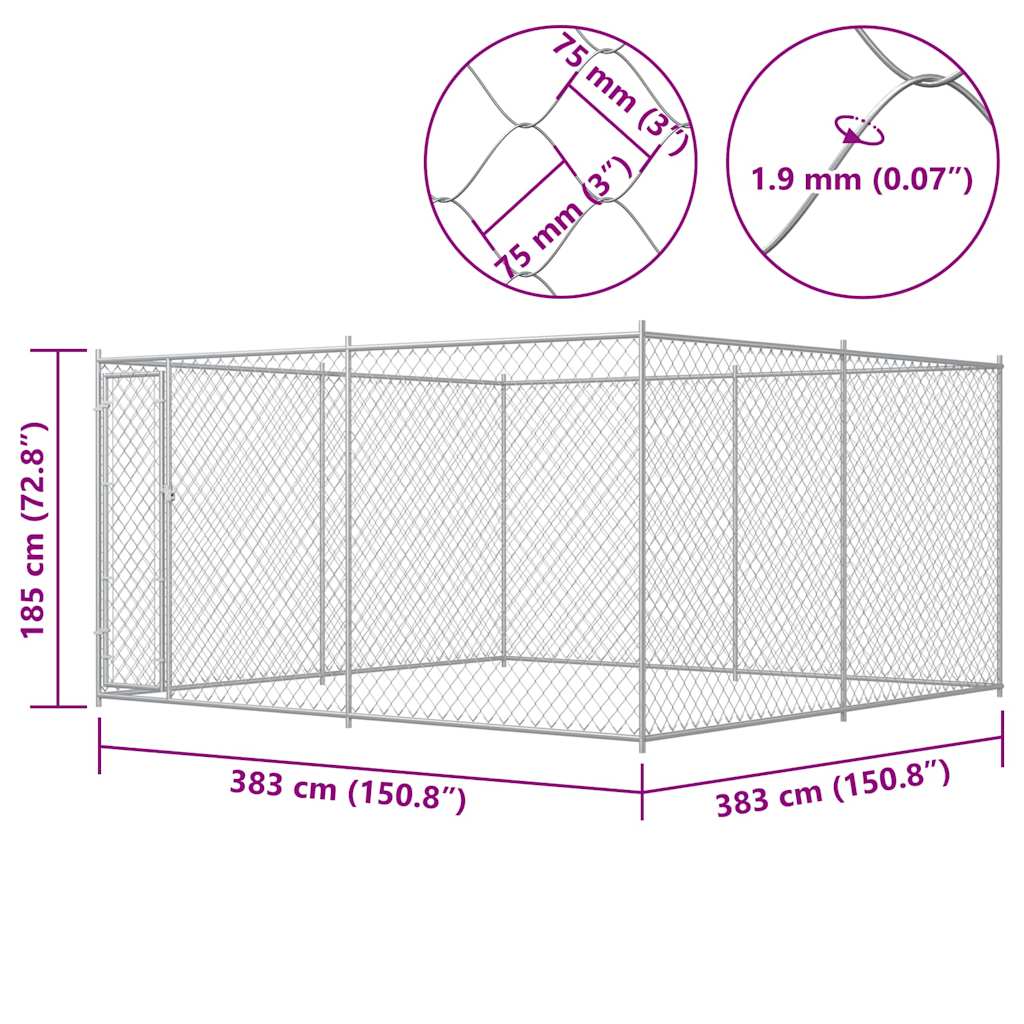 vidaXL Κλουβί Σκύλου Εξωτερικού Χώρου 383 x 383 x 185 εκ.