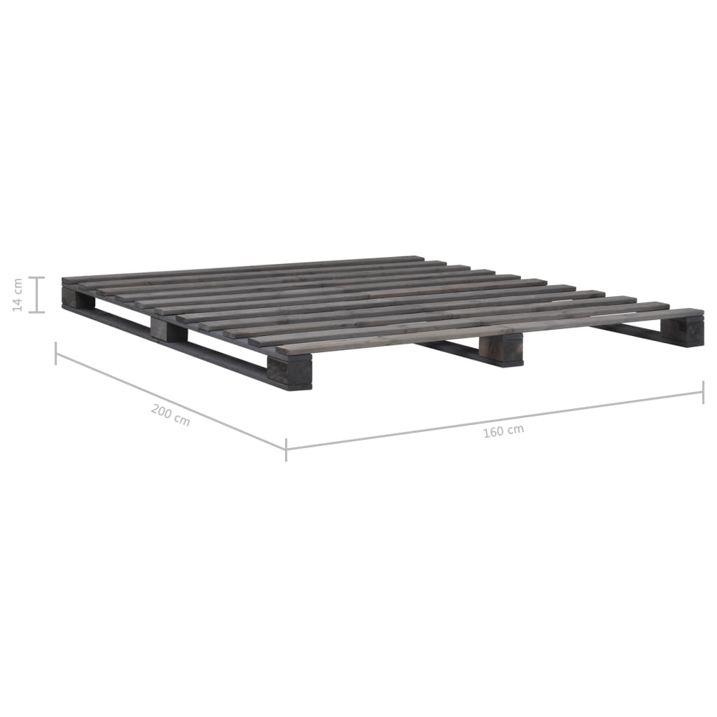 vidaXL Πλαίσιο Κρεβατιού Γκρι 160 x 200 εκ. Παλέτες Μασίφ Ξύλο Πεύκου