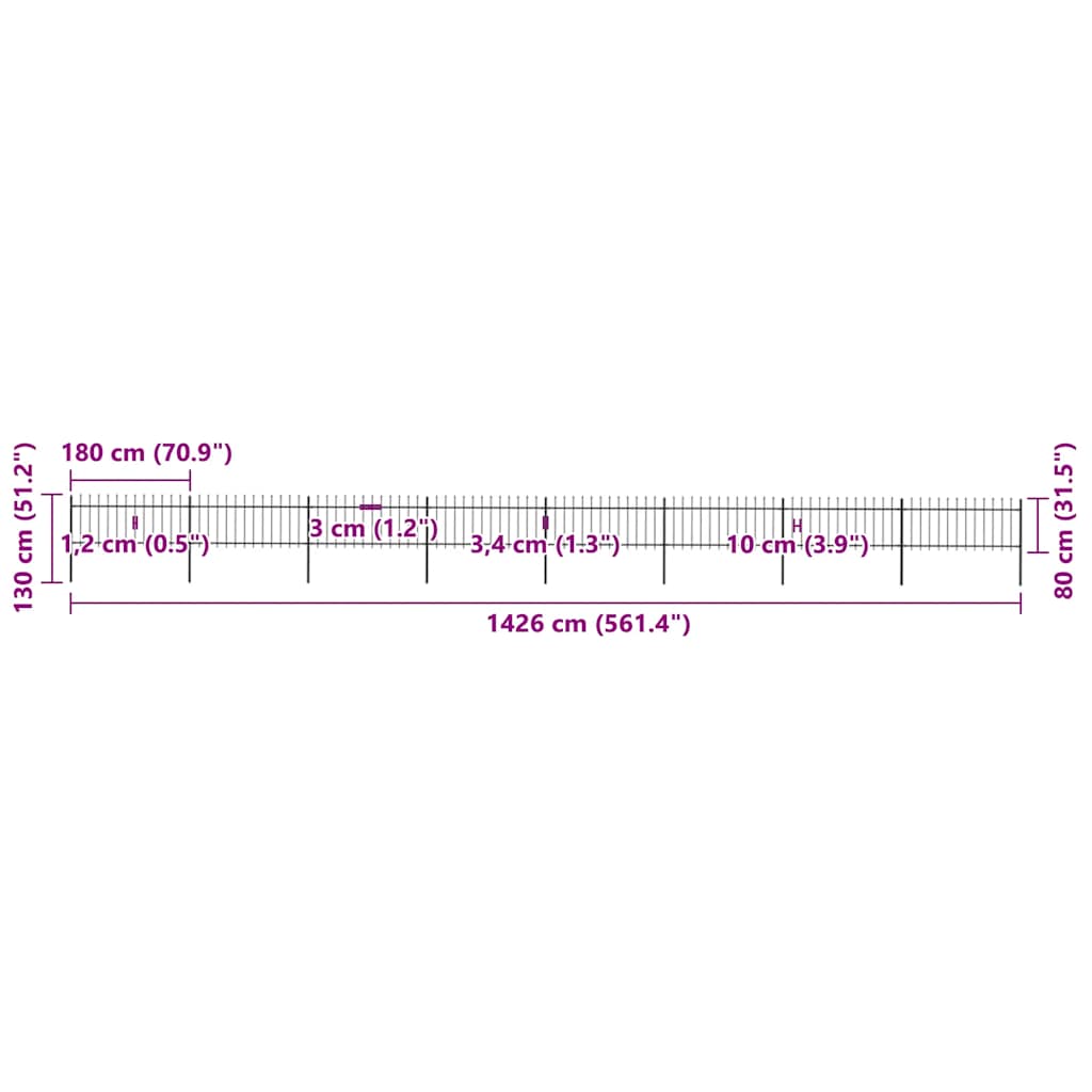 vidaXL Φράχτης Κήπου με Κορυφή Δόρυ από Ατσάλι, Μαύρος 1426 x 80 εκ.