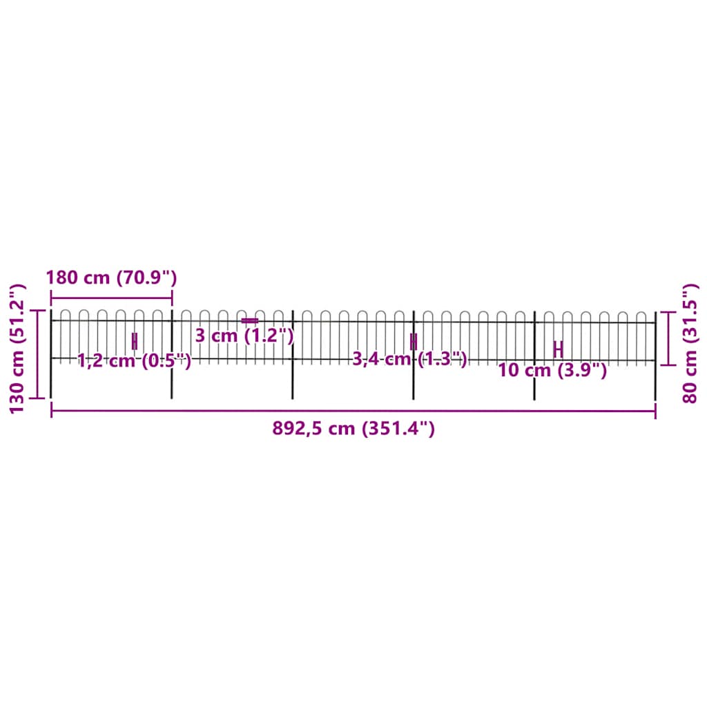vidaXL Φράχτης Κήπου με Κορυφή από Ατσάλι 892,5 x 80 εκ. Μαύρος