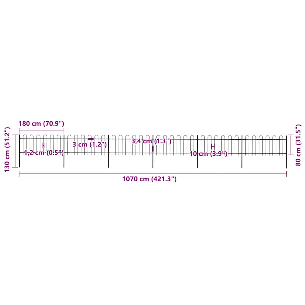 vidaXL Φράχτης Κήπου με Κορυφή από Ατσάλι 1005x80 εκ. Μαύρος
