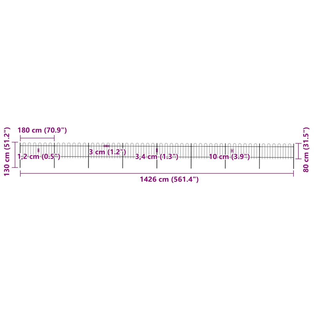 vidaXL Φράχτης Κήπου με Κορυφή από Ατσάλι 1426 x 80 εκ. Μαύρος