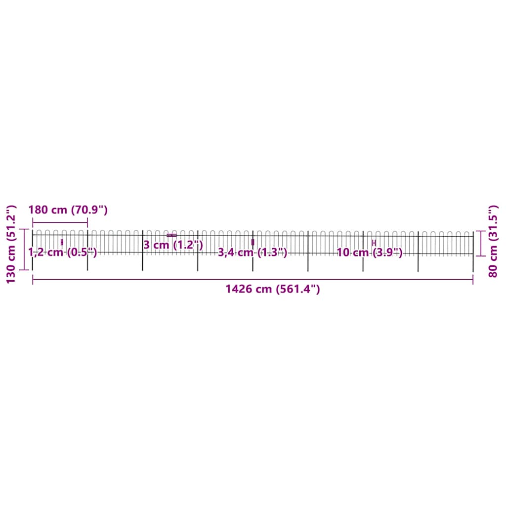 vidaXL Φράχτης Κήπου με Κορυφή από Ατσάλι 1339 x 80 εκ. Μαύρος