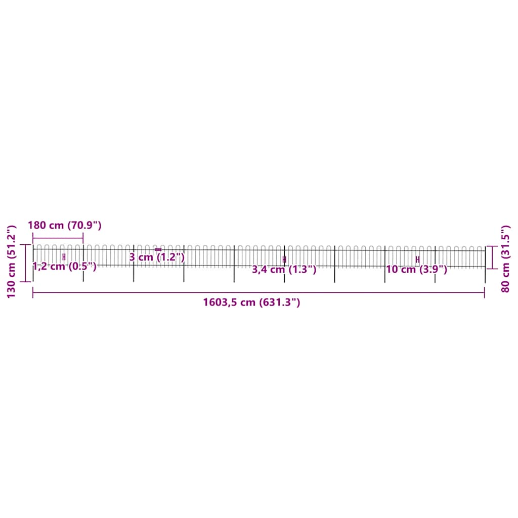 vidaXL Φράχτης Κήπου με Κορυφή από Ατσάλι 1603,5 x 80 εκ. Μαύρος