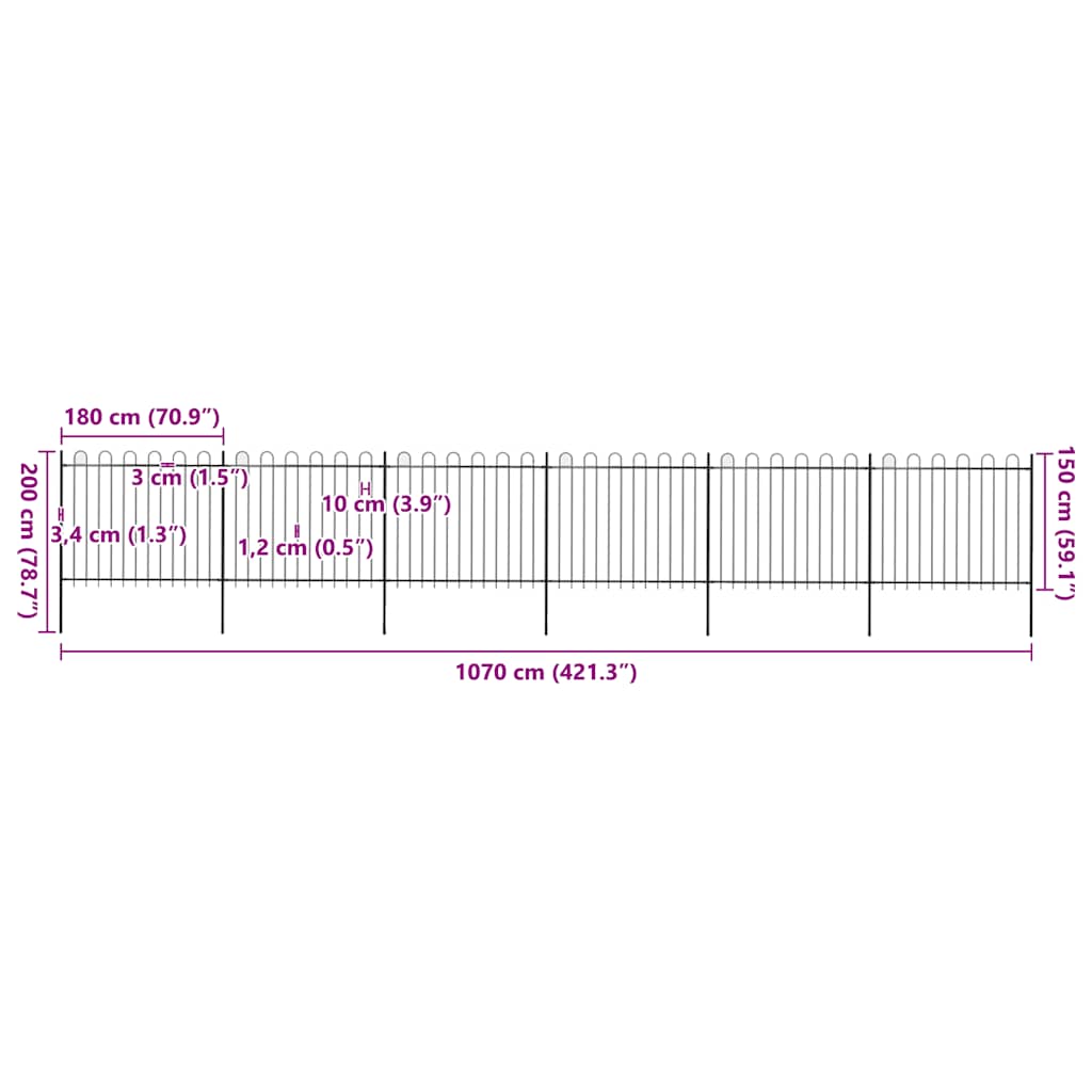 vidaXL Φράχτης Κήπου με Κορυφή από Ατσάλι 1005x150 εκ. Μαύρος