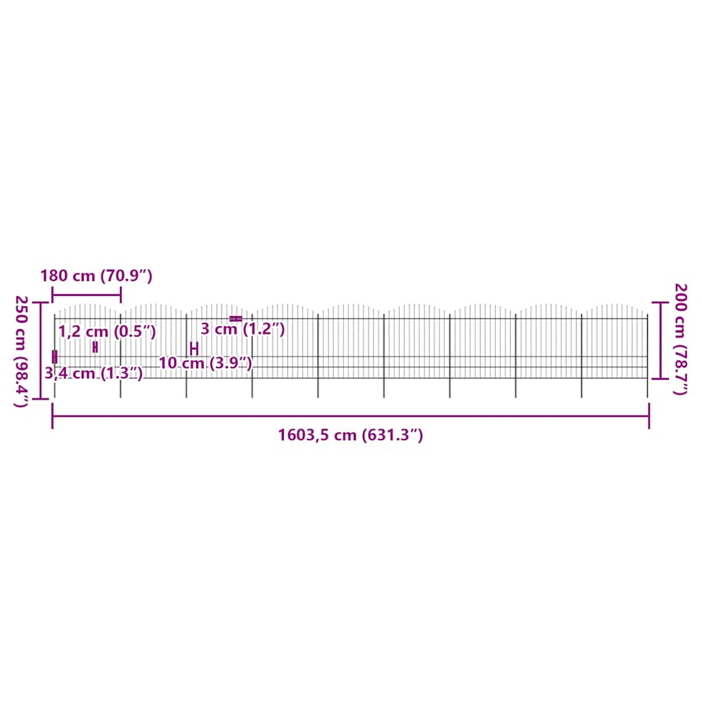 vidaXL Φράχτης Κήπου με Κορυφή Δόρυ από Ατσάλι 1506 x 200 εκ. Μαύρος