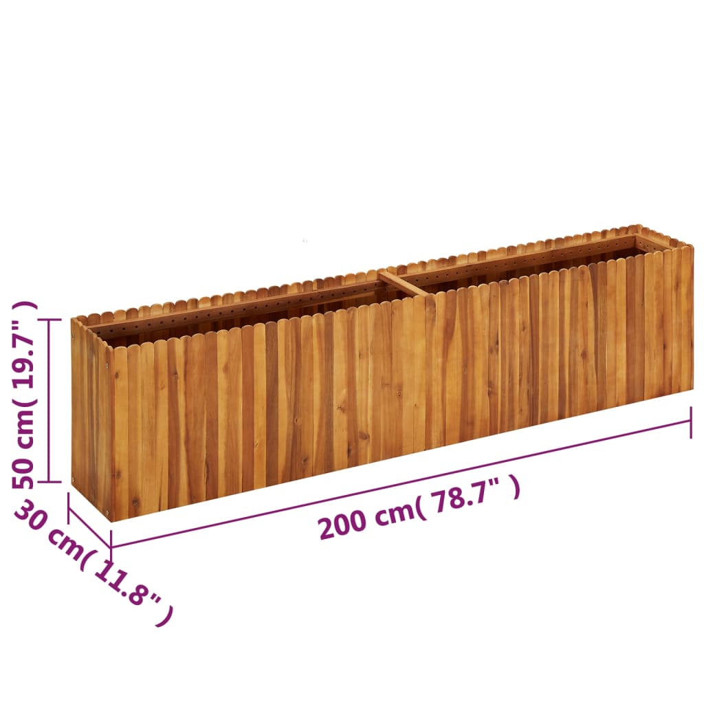 vidaXL Ζαρντινιέρα Υπερυψωμένη 200 x 30 x 50 εκ. Μασίφ Ξύλο Ακακίας