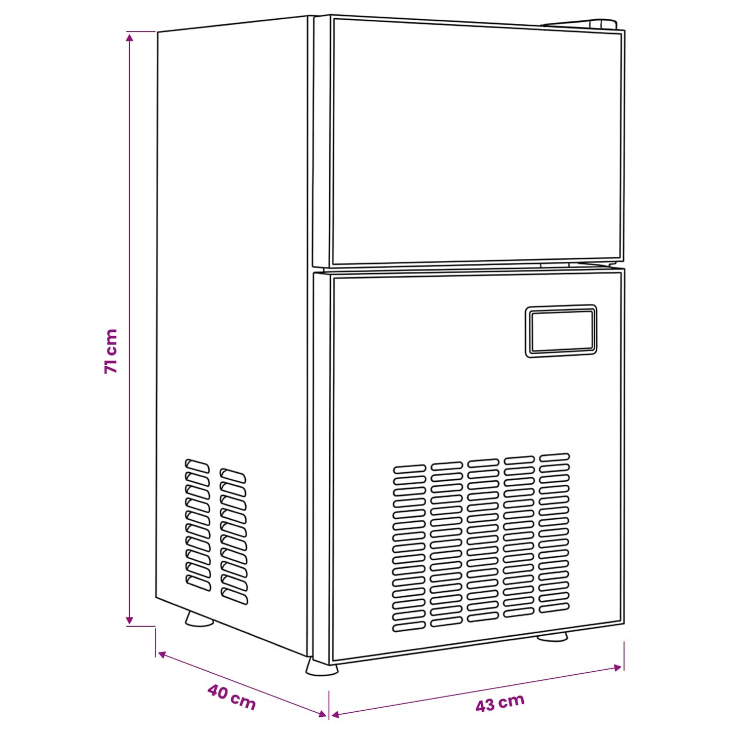 vidaXL Μηχάνημα πάγου σε κύβους με πόρτα Ασημί 43 x 40 x 71 εκ.