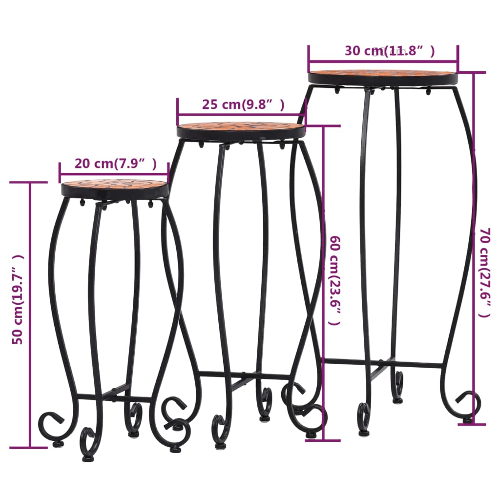vidaXL Τραπέζια «Μωσαϊκό» 3 Τεμ. Χρώμα Τερακότα Κεραμικά