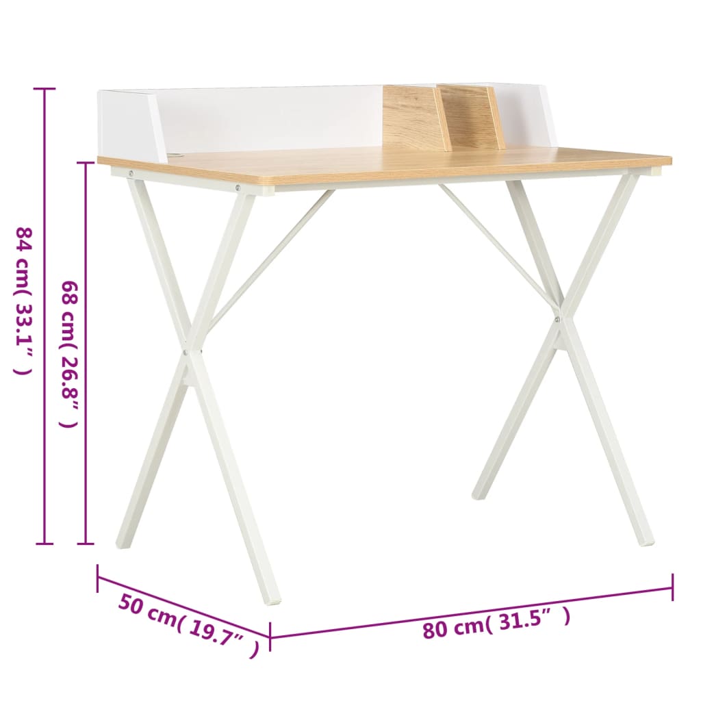 vidaXL Γραφείο Λευκό / Φυσικό Χρώμα 80 x 50 x 84 εκ.
