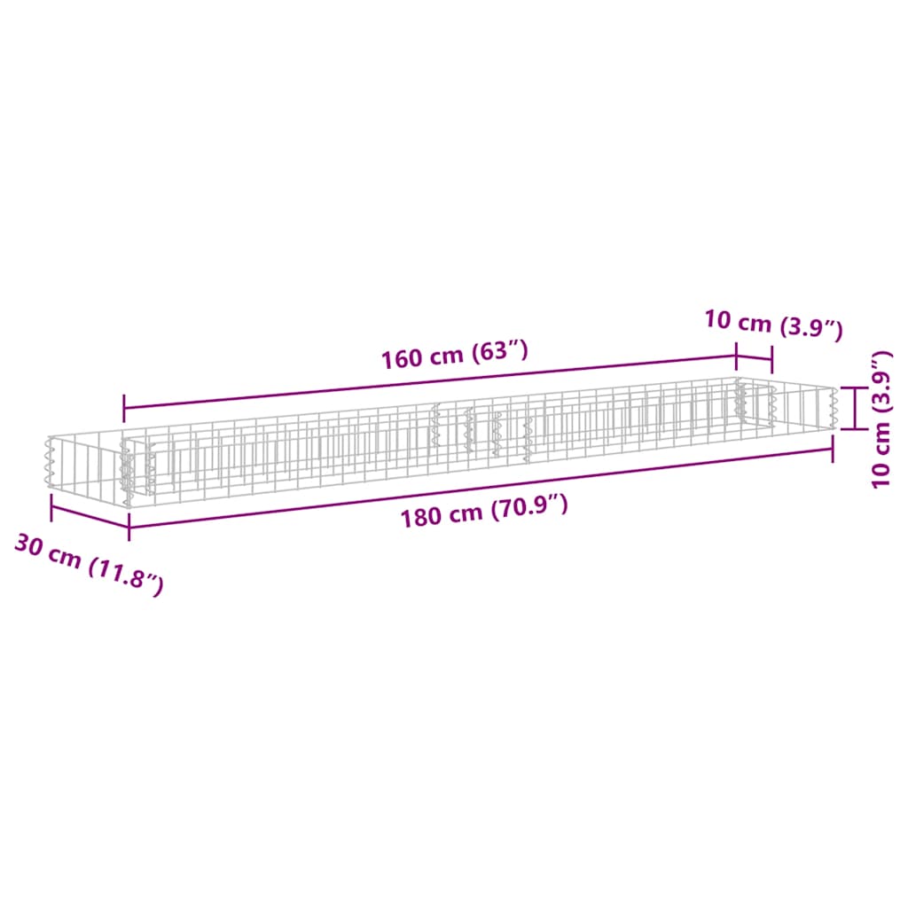 vidaXL Συρματοκιβώτιο-Γλάστρα Υπερυψωμένη 180x30x10 εκ. Γαλβ. Χάλυβας
