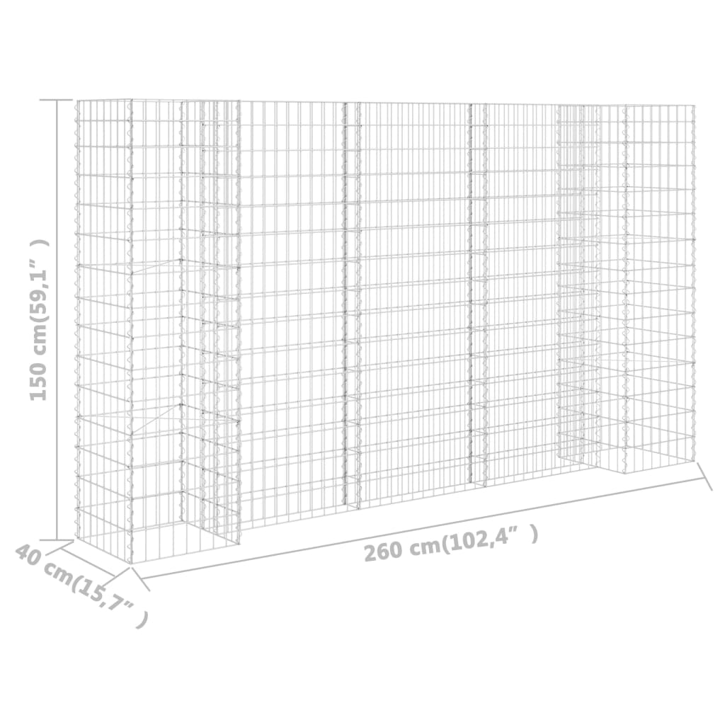 vidaXL Συρματοκιβώτιο Γλάστρα Σχήμα «Η» 260x40x150 εκ. Ατσάλινο Σύρμα