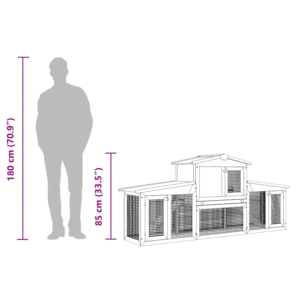 vidaXL Κλουβί Κουνελιών Μεγάλο Γκρι/Λευκό 201 x 45 x 85 εκ. Ξύλινο