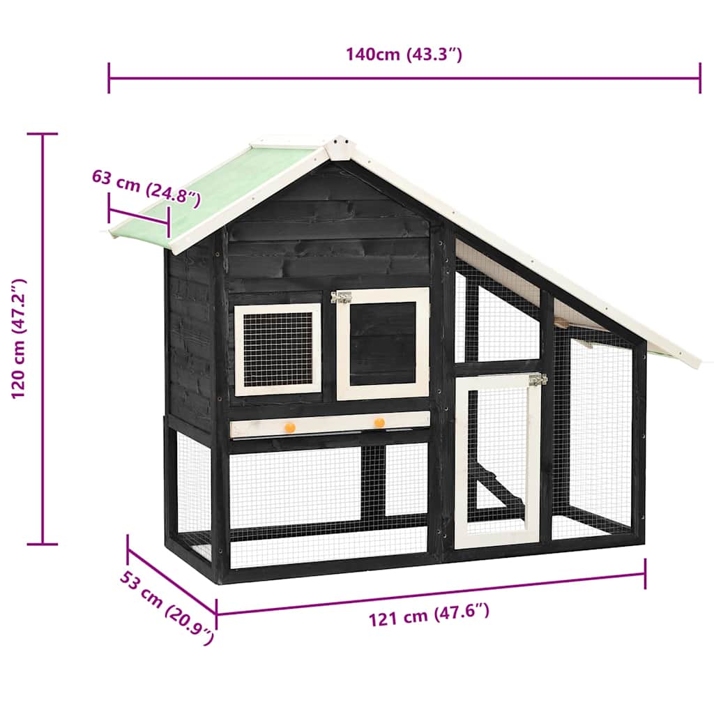 vidaXL Κλουβί Κουνελιών Γκρι/Λευκό 140x63x120 εκ. Μασίφ Ξύλο Ελάτης
