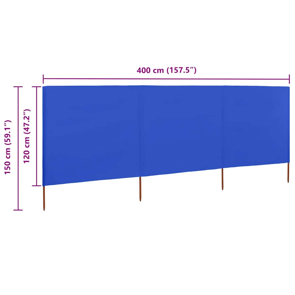 vidaXL Προστατευτικό Αέρα με 3 Πάνελ Αζούρ Μπλε 400x120 εκ. Υφασμάτινο