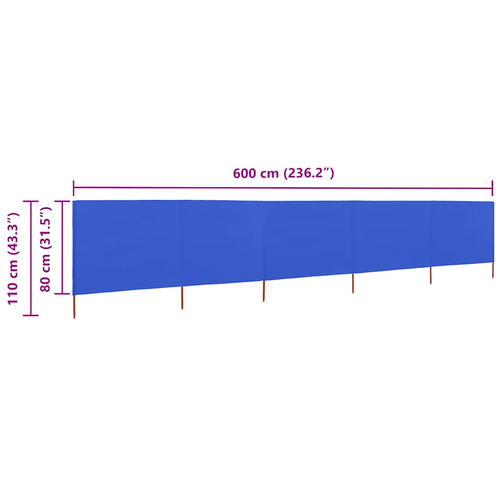 vidaXL Προστατευτικό Αέρα με 5 Πάνελ Αζούρ Μπλε 600x80 εκ. Υφασμάτινο