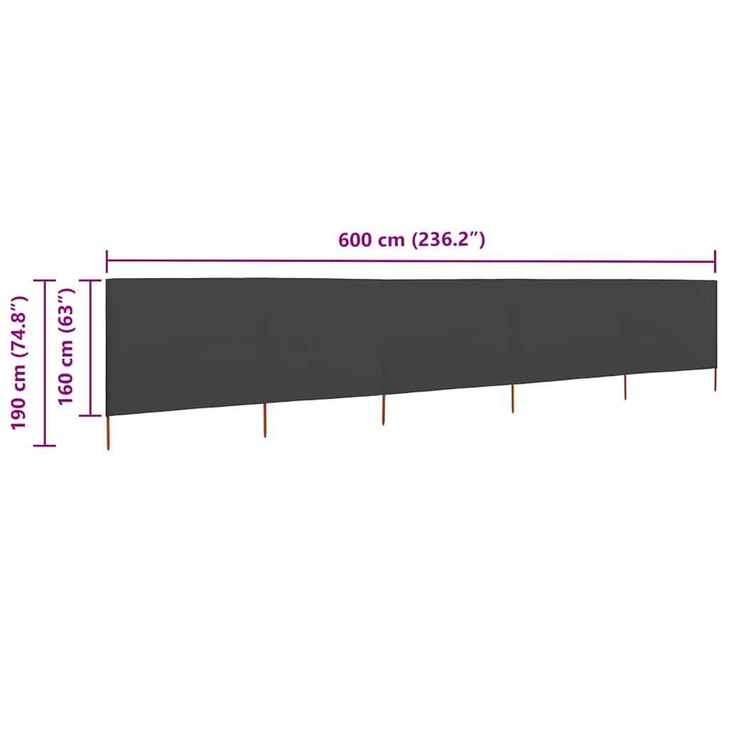 vidaXL Προστατευτικό Αέρα με 5 Πάνελ Ανθρακί 600 x 160 εκ. Υφασμάτινο