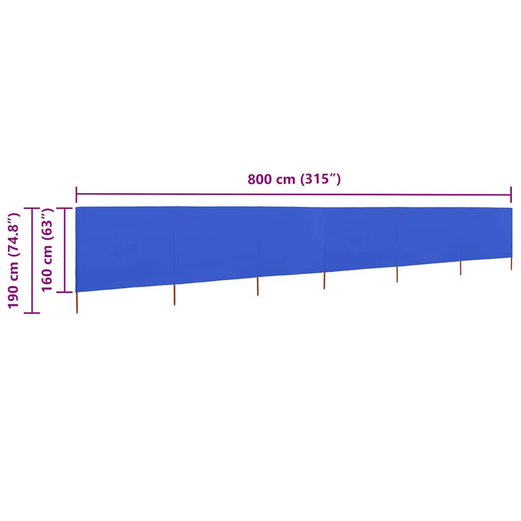 vidaXL Προστατευτικό Αέρα με 6 Πάνελ Αζούρ Μπλε 800x160 εκ. Υφασμάτινο
