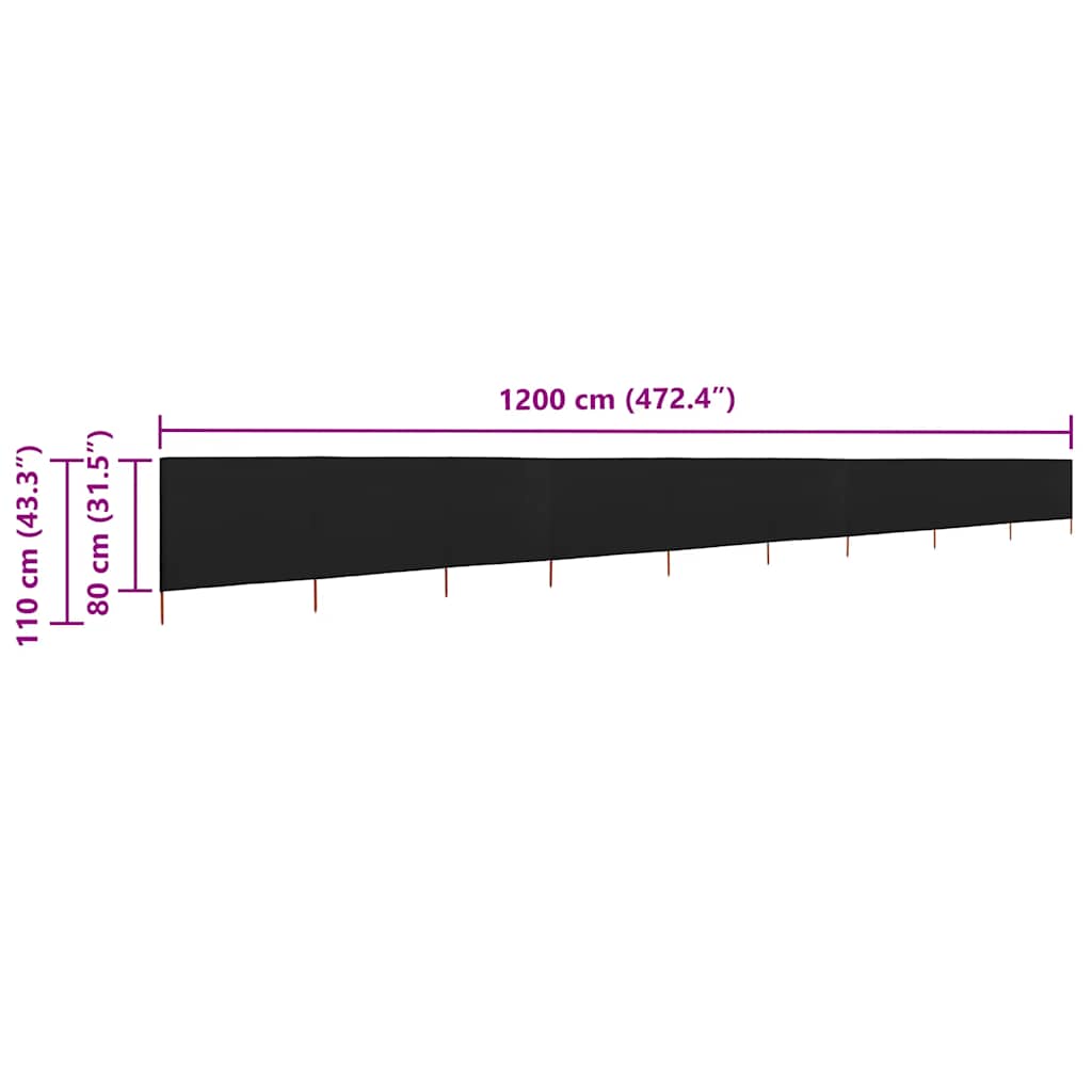 vidaXL Προστατευτικό Αέρα με 9 Πάνελ Μαύρο 1200 x 80 εκ. Υφασμάτινο