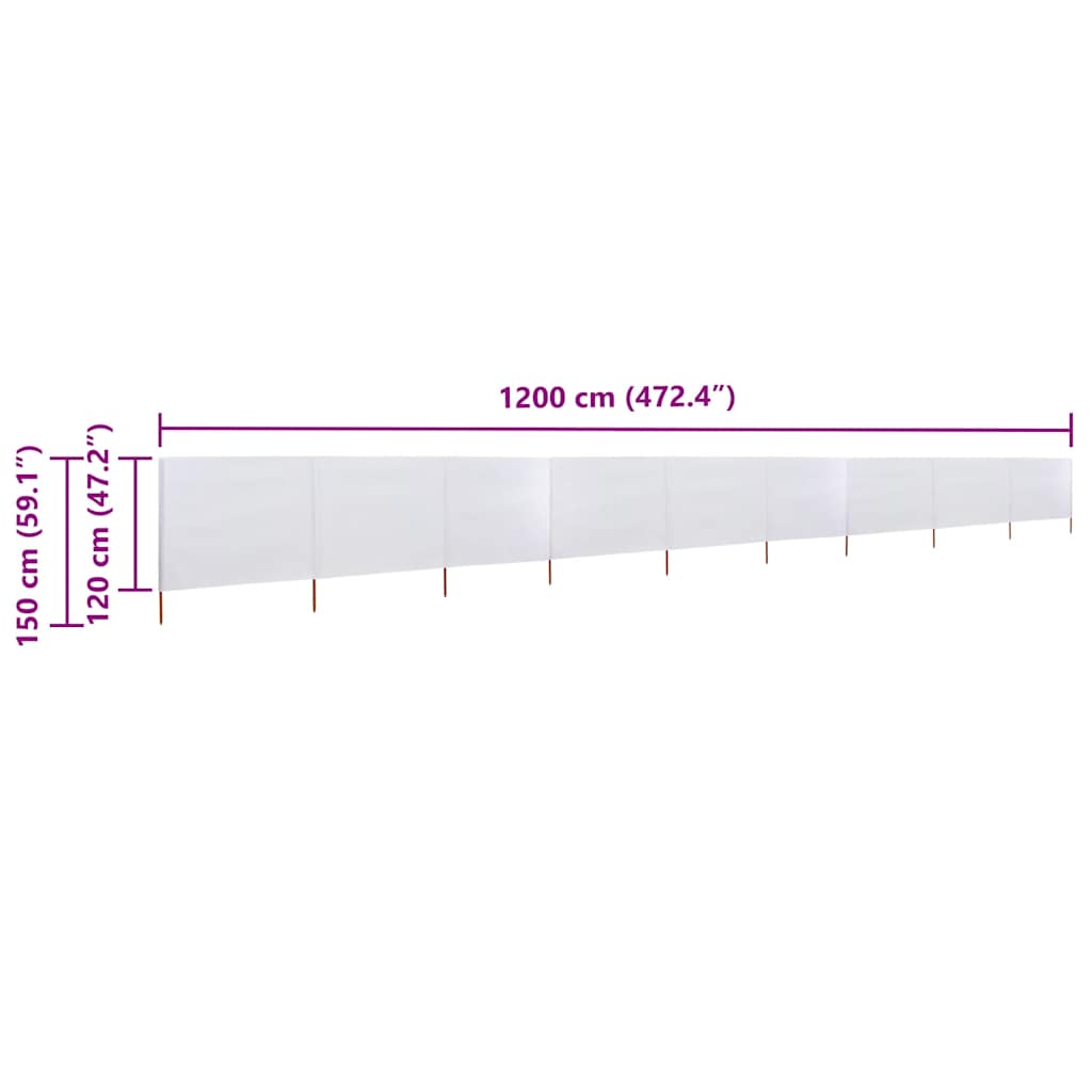 vidaXL Προστατευτικό Αέρα 9 Πάνελ Λευκό Άμμου 1200x120 εκ. Υφασμάτινο