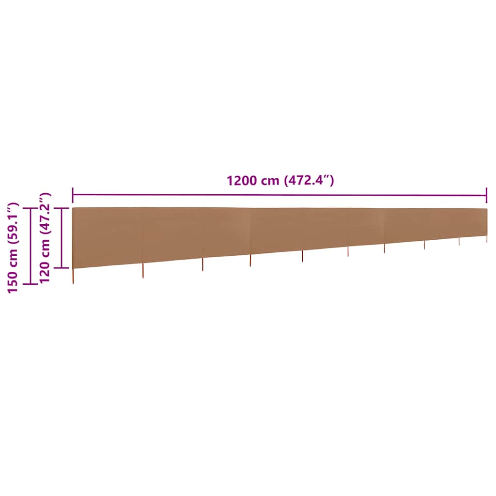 vidaXL Προστατευτικό Αέρα με 9 Πάνελ Taupe 1200 x 120 εκ. Υφασμάτινο