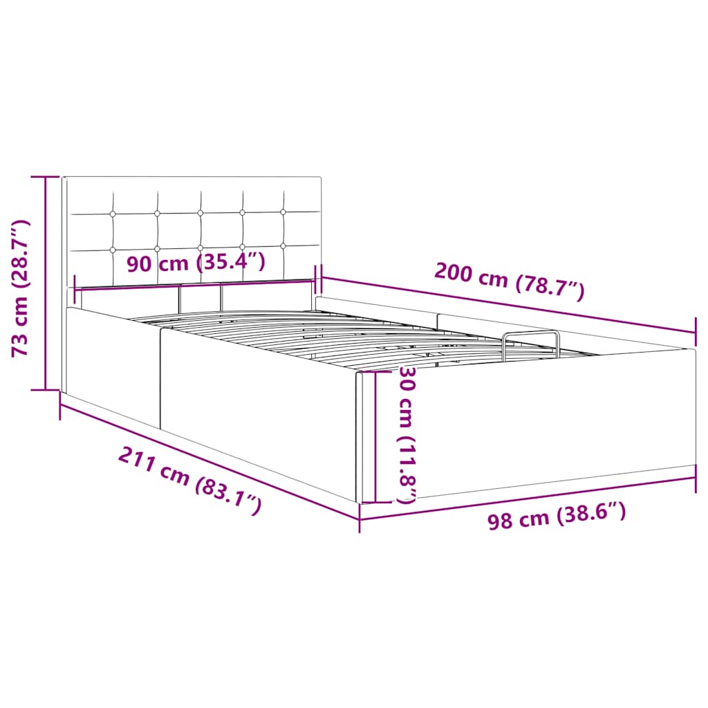 vidaXL Πλαίσιο Κρεβατιού με Αποθ. Χώρο Αν. Γκρι 90x200 εκ. Υφασμάτινο