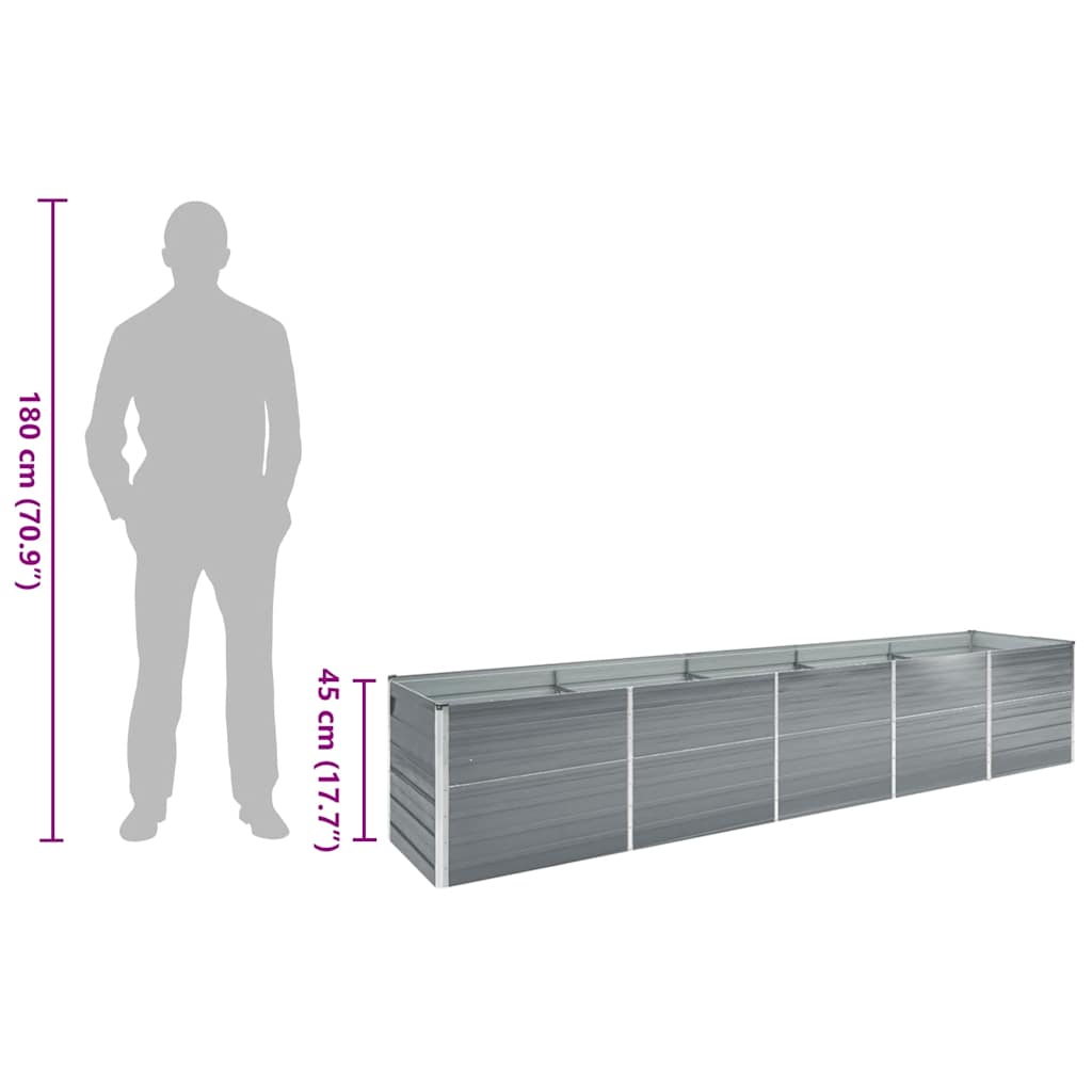 vidaXL Ζαρντινιέρα Υπερυψωμένη Γκρι 400x80x45 εκ. Γαλβαν. Χάλυβας