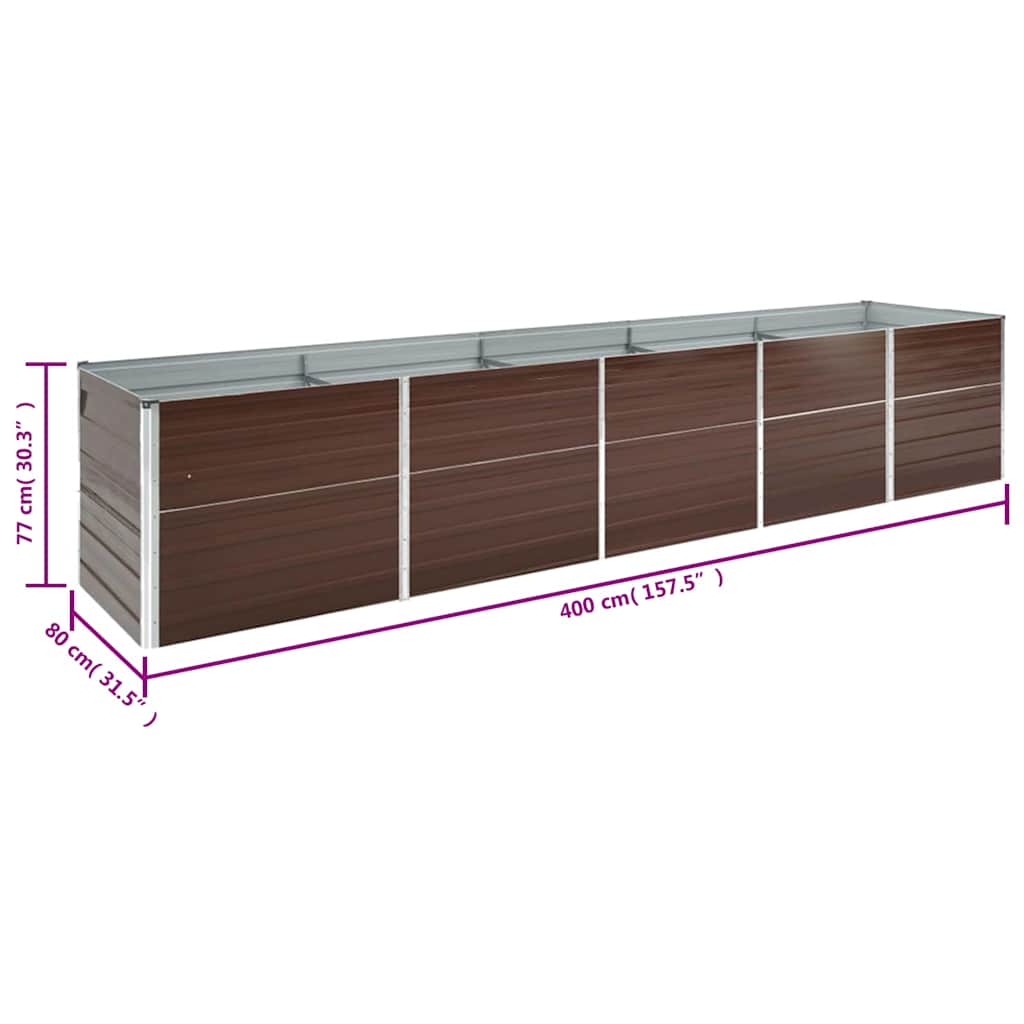vidaXL Ζαρντινιέρα Υπερυψωμένη Καφέ 400x80x77 εκ. Γαλβαν. Χάλυβας