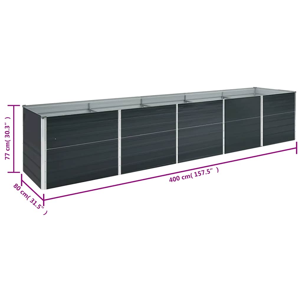 vidaXL Ζαρντινιέρα Υπερυψωμένη Ανθρακί 400x80x77 εκ. Γαλβαν. Χάλυβας