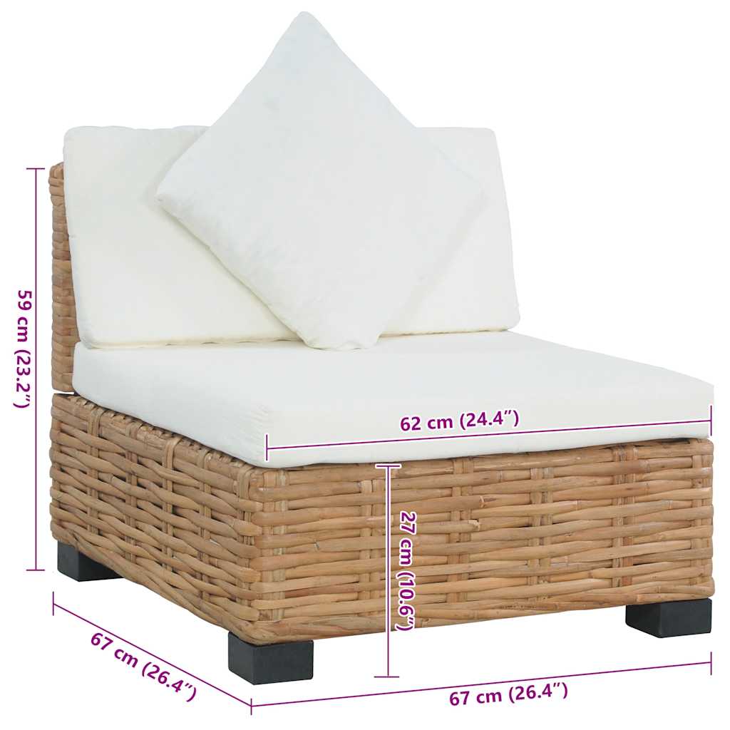 vidaXL Πολυθρόνα Χωρίς Μπράτσα από Φυσικό Ρατάν με Μαξιλάρια