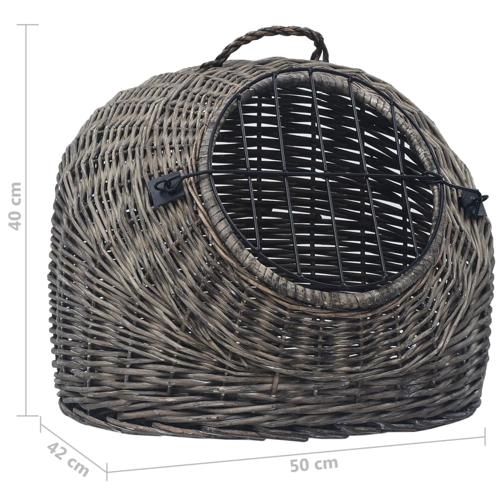 vidaXL Καλάθι Μεταφοράς Γάτας Γκρι 50x42x40 εκ. από Φυσικό Ξύλο Ιτιάς