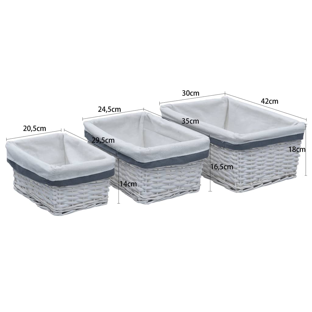 vidaXL Σετ Καλάθια Αποθήκευσης 3 τεμ. Λευκά Στοιβαζόμενα Φυσική Ιτιά