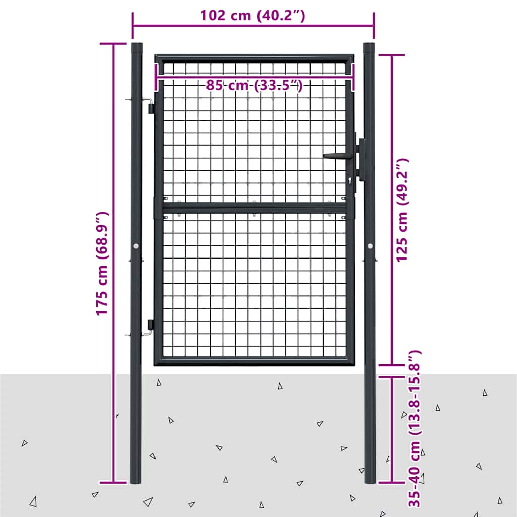 vidaXL Πόρτα Κήπου με Πλέγμα Γκρι 100x125 εκ. από Γαλβανισμένο Ατσάλι