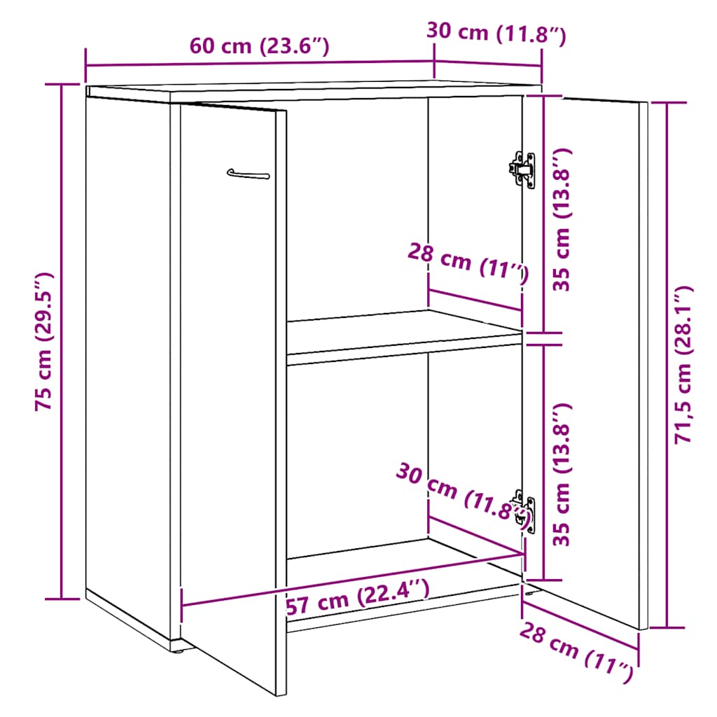 vidaXL Ντουλάπι Γκρι του Σκυροδέματος 60 x 30 x 75 εκ. από Επεξ. Ξύλο
