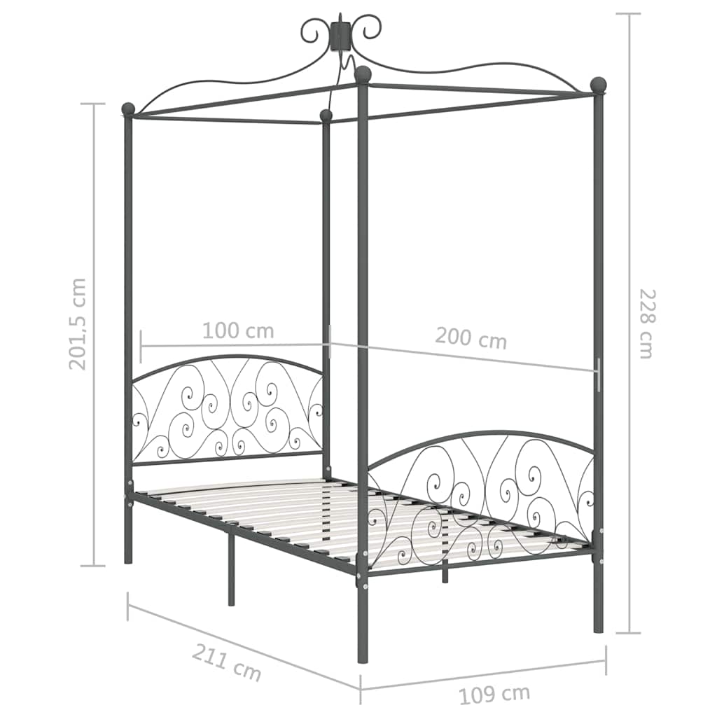vidaXL Πλαίσιο Κρεβατιού με Ουρανό Γκρι 100 x 200 εκ. Μεταλλικό
