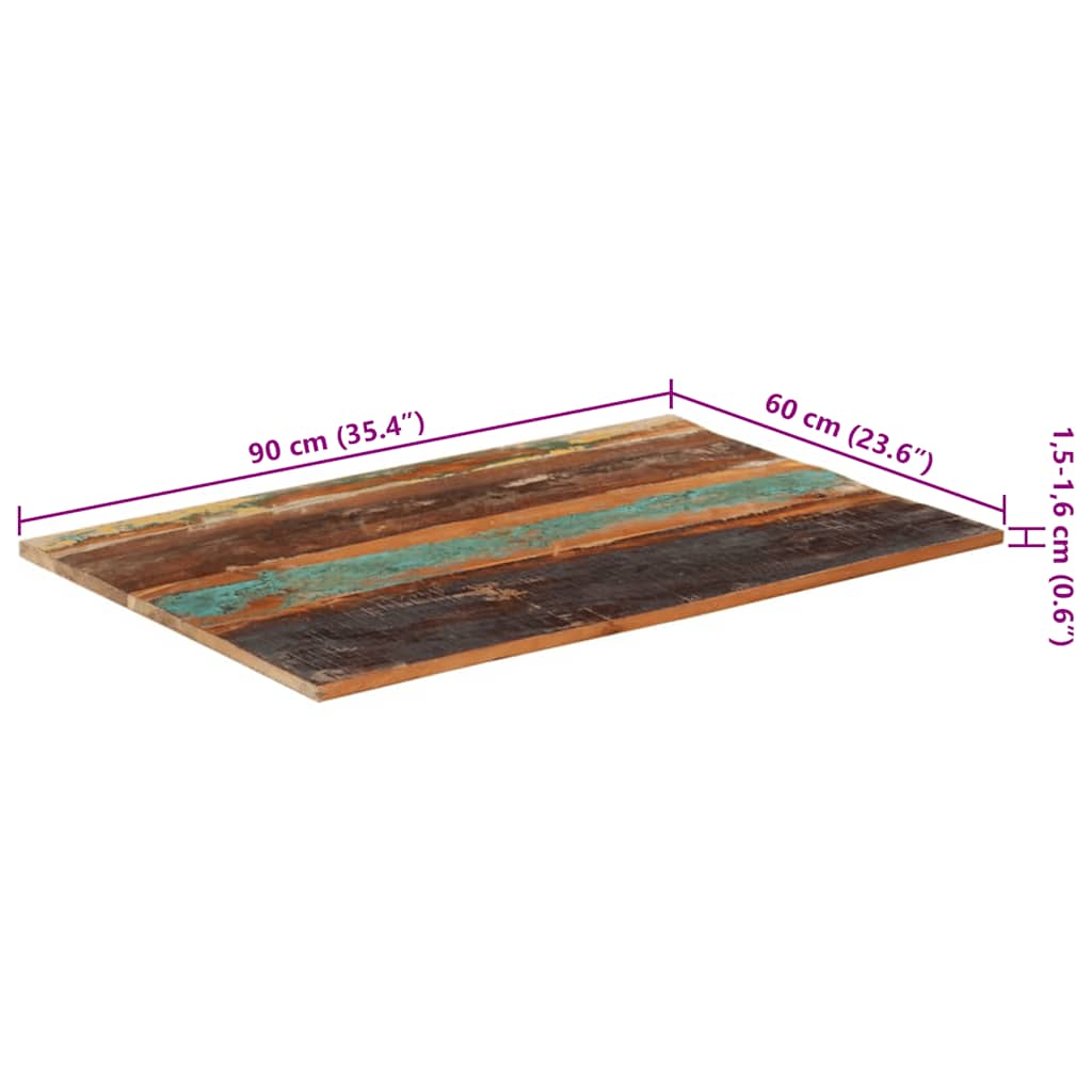 vidaXL Επιφάνεια Τραπεζιού Ορθ. 60x90 εκ 15-16 χιλ Μασίφ Ανακ. Ξύλο