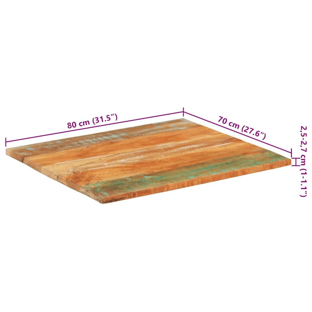 vidaXL Επιφάνεια Τραπεζιού Ορθ. 70x80 εκ 25-27 χιλ Μασίφ Ανακ. Ξύλο