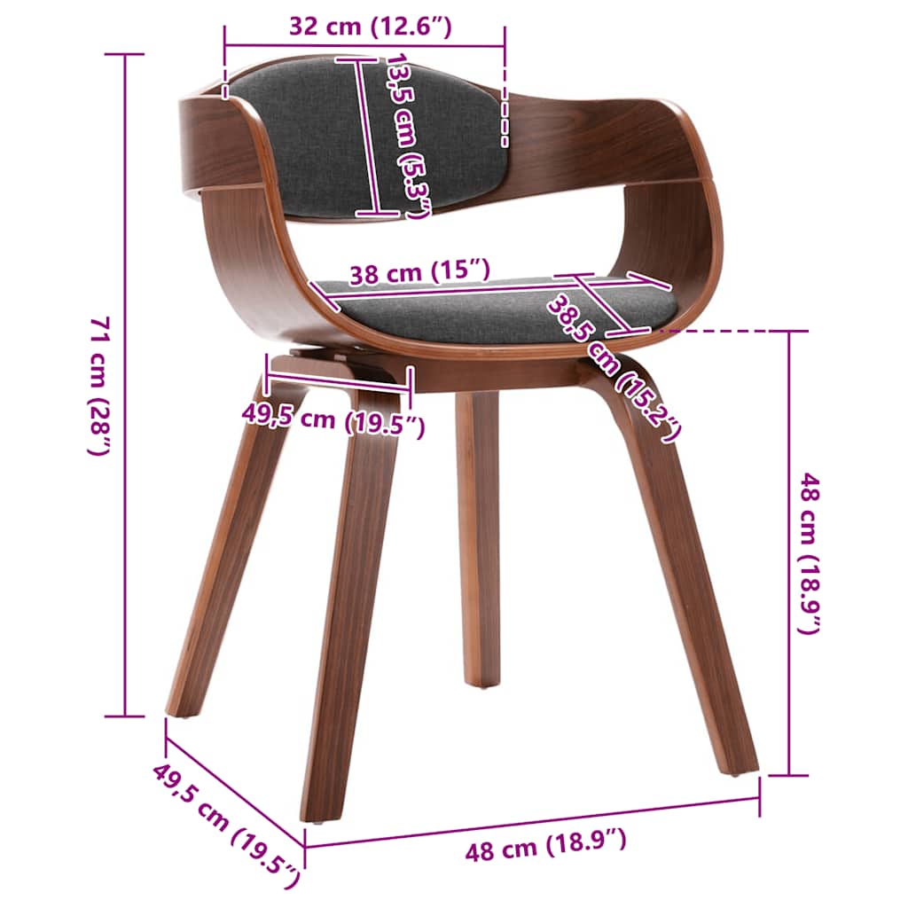 vidaXL Καρέκλες Τραπεζαρίας 2 τεμ. από Λυγισμένο Ξύλο / Γκρι Ύφασμα