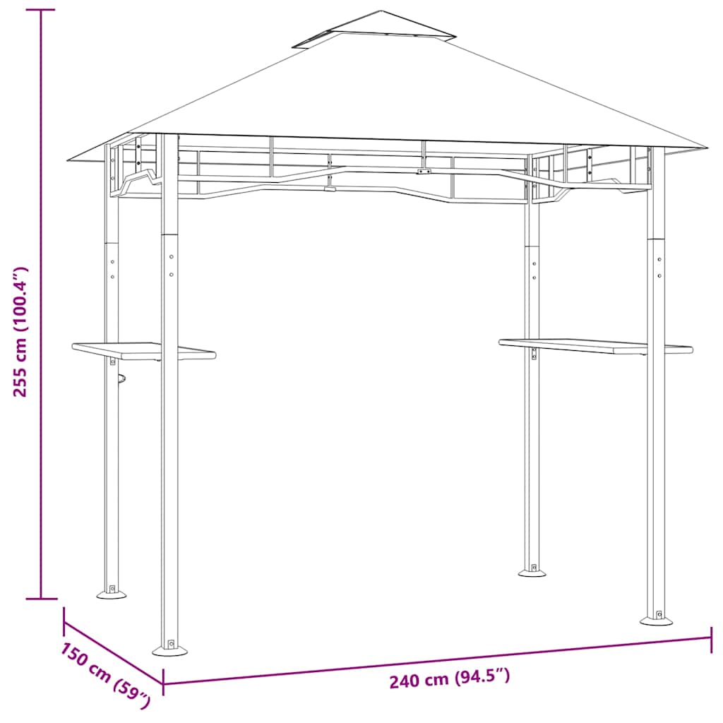 vidaXL Κιόσκι Ψησταριάς Ανθρακί 240 x 150 x 255 εκ. Ατσάλινο