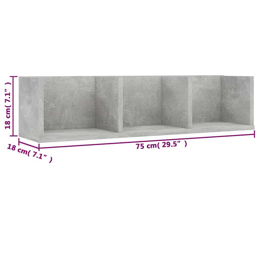 vidaXL Ράφι Τοίχου για CD Γκρι Σκυροδέματος 75x18x18εκ. από Επεξ. Ξύλο