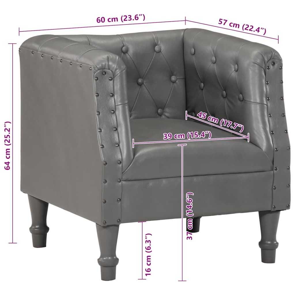 vidaXL Πολυθρόνα Γκρι από Γνήσιο Δέρμα