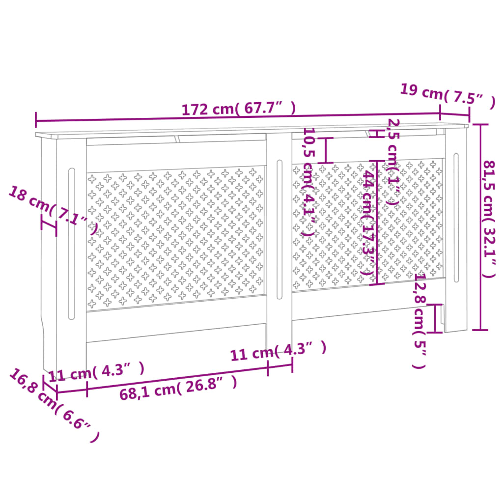 vidaXL Κάλυμμα Καλοριφέρ Μαύρο 172 x 19 x 81,5 εκ. από MDF