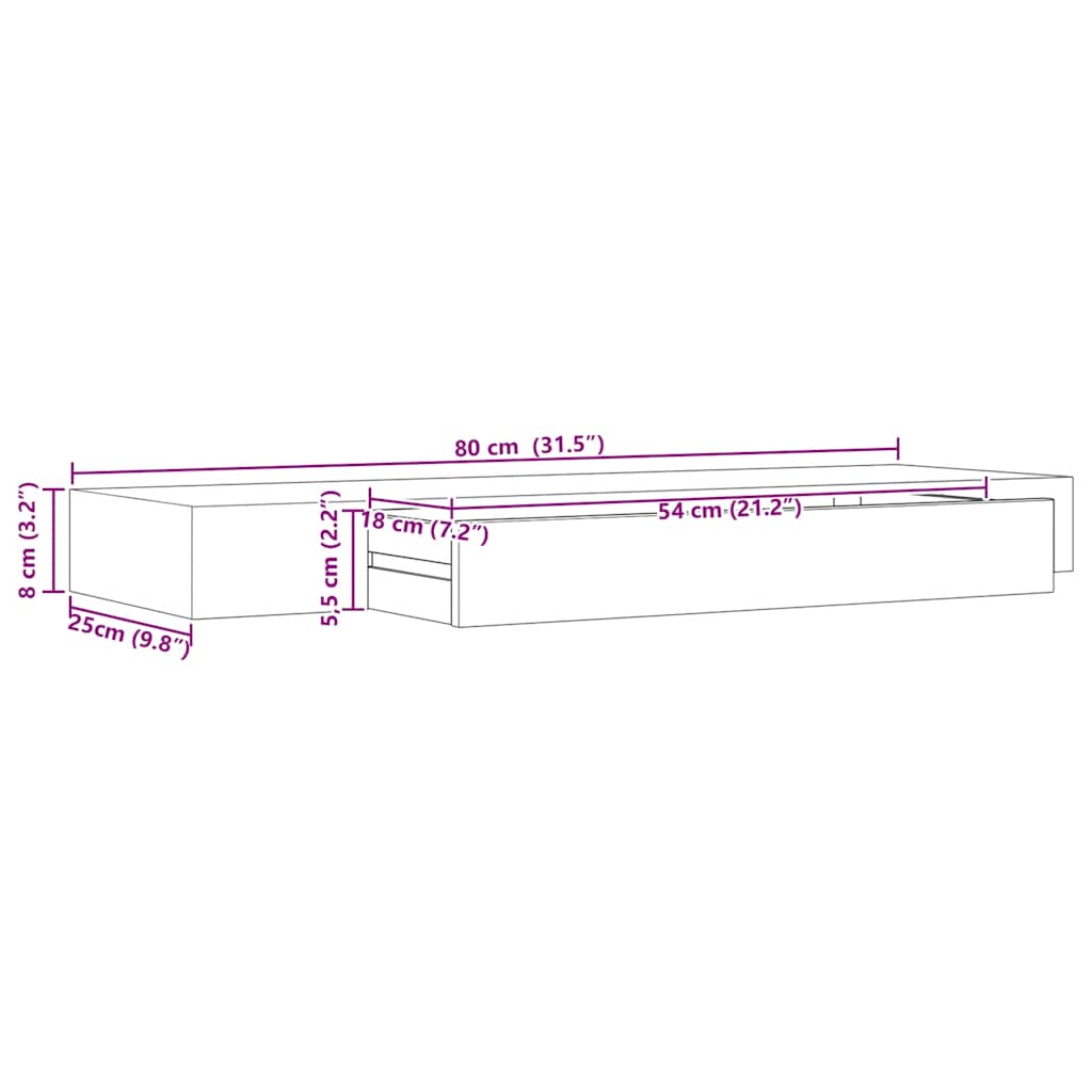 vidaXL Ράφι Τοίχου με Συρτάρι Μαύρο 80 x 25 x 8 εκ. MDF