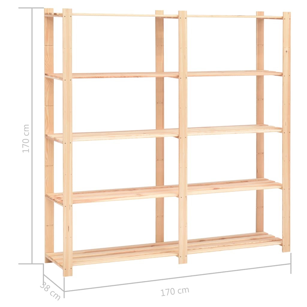 vidaXL Ραφιέρες 5 Επιπέδων 5 τεμ 500 κ 170x38x170 εκ Μασίφ Ξύλο Πεύκου