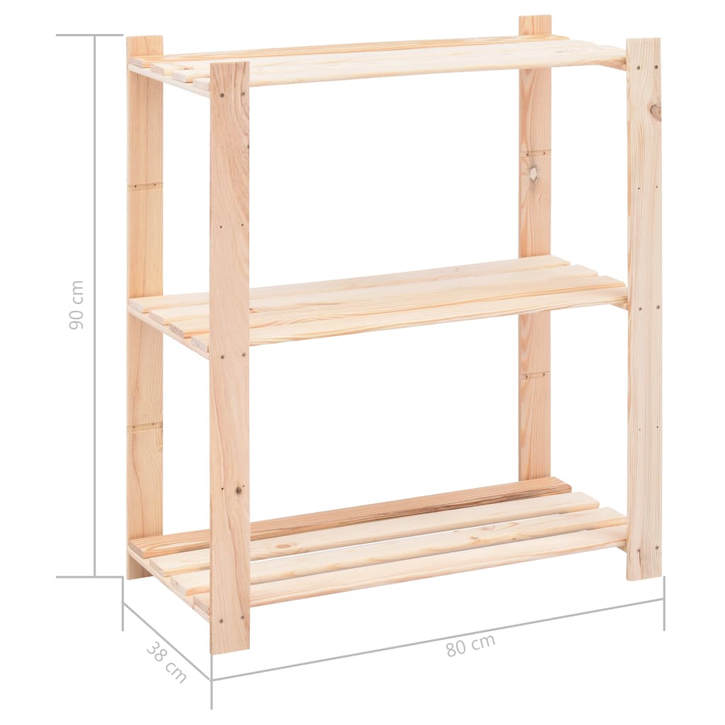 vidaXL Ραφιέρες 3 Επιπέδων 2 τεμ 150 κ. 80x38x90 εκ. Μασίφ Ξύλο Πεύκου