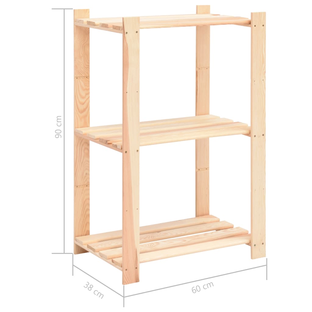 vidaXL Ραφιέρες 3 Επιπέδων 3 τεμ 150 κ. 60x38x90 εκ. Μασίφ Ξύλο Πεύκου